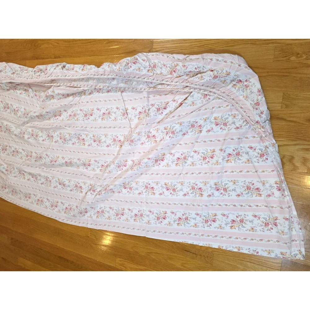Ralph Lauren Millicent King Sheet Set Pink Floral Stripe Grandmillennial Italy